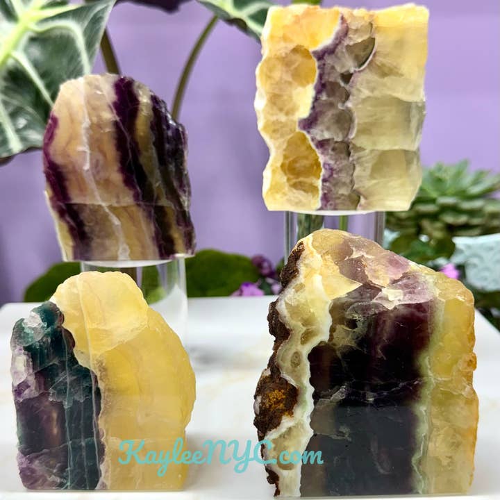 KayleeNYC - Wholesale Spirituele steen/kristal - 3-4 stuks Natuurlijke Regenboog Fluoriet half Gepolijste Platen3