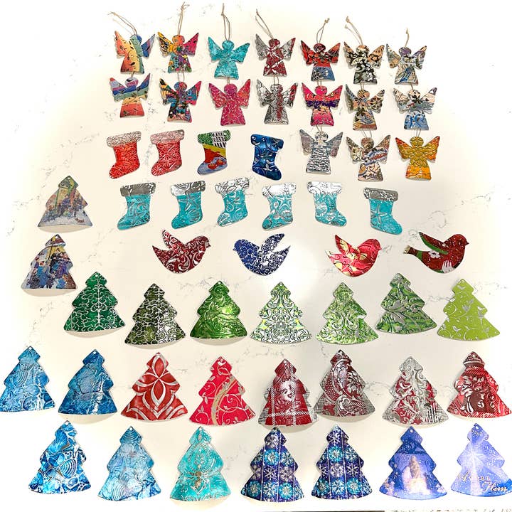 TTE Designs - Wholesale Ornament Set - Assorted Recycled Vintage Tin Christmas Ornaments