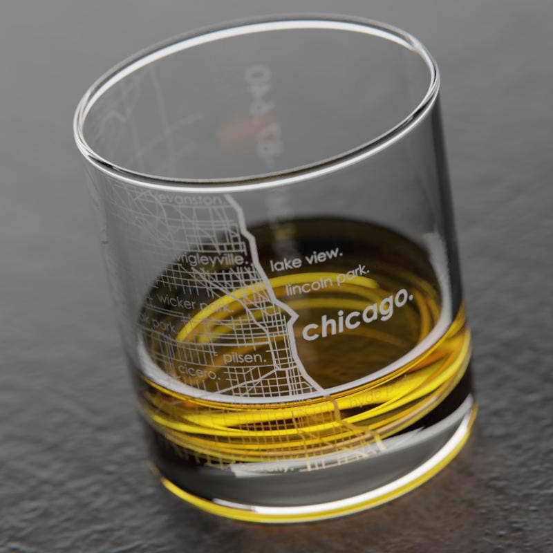 Well Told - Wholesale Drinking Glass/Cup - Chicago, IL City Map - Etched Whiskey Rocks Glass2