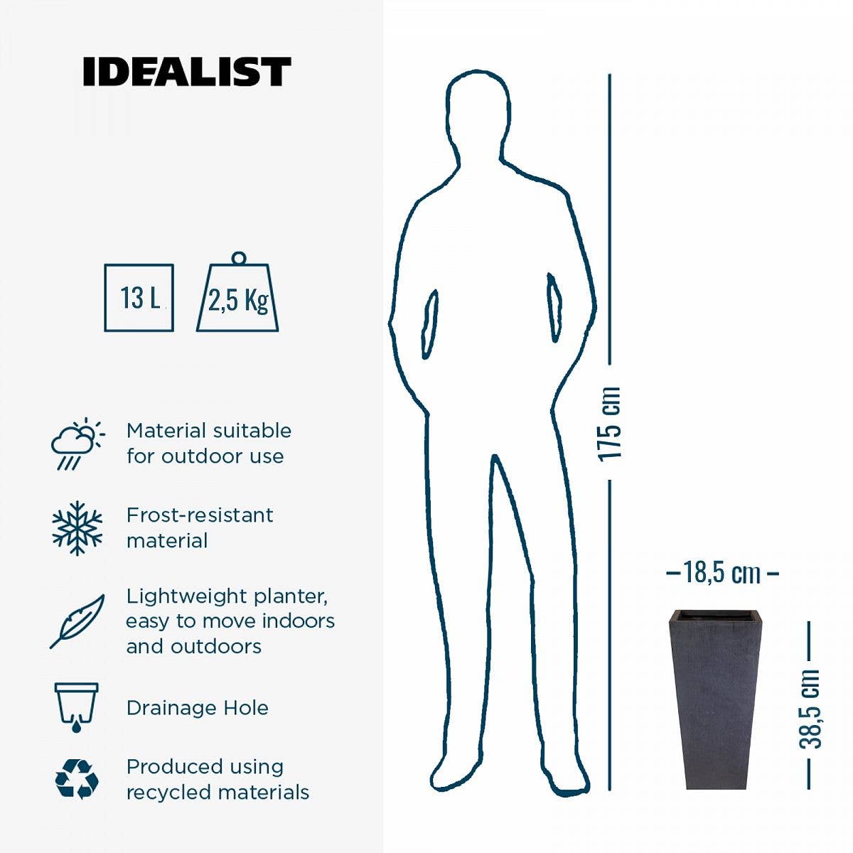 Idealist Lite Fibrestone Planters – wholesale Plant pot – IDEALIST Tall Tapered Contemporary Light Concrete Planter8