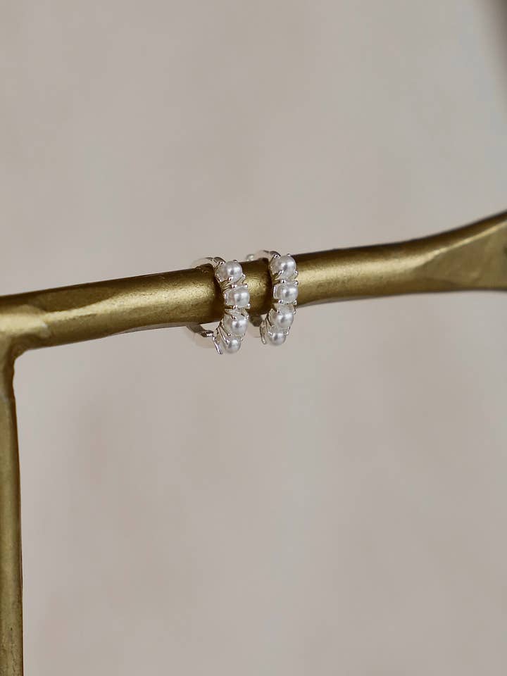 SILVER MINI PEARL HOOPS for wholesale by Katie Waltman Jewelry