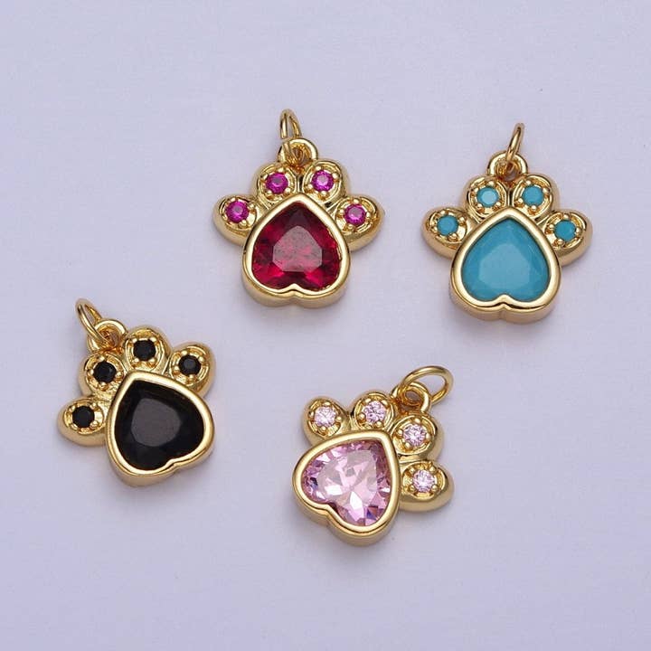 Aim Eternal - Wholesale Individual Charm/Pendant - Turquoise, Pink, Red, Black CZ Animal Paw Print Gold Charm | AC019 - AC0201