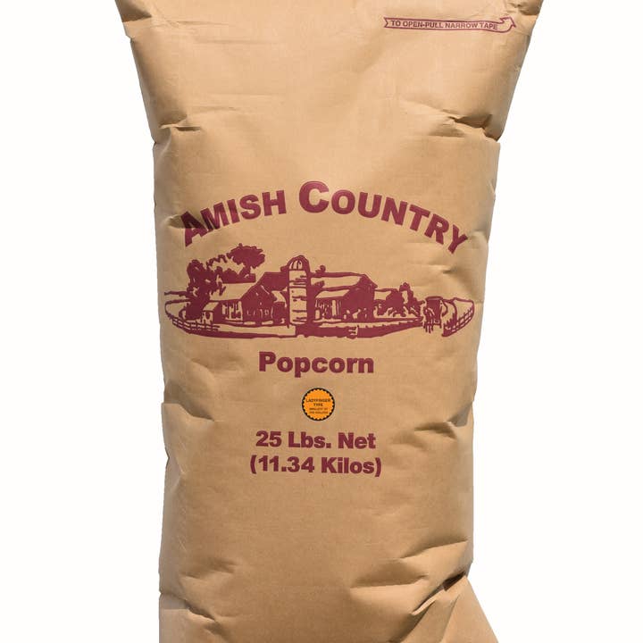25lb. Bag of Ladyfinger Hulless Popcorn for wholesale by Amish Country Popcorn