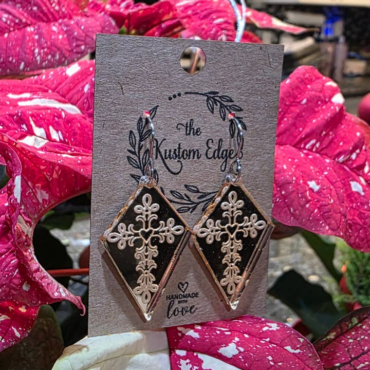 Gold Mirror Cross Acrylic Dangle Earrings-Hypoallergenic for wholesale by The Kustom Edge