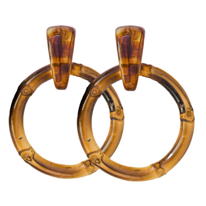 St Armands Designs of Sarasota - Wholesale Dangle Earrings - Dark Brown Bamboo Statement Drop Earrings