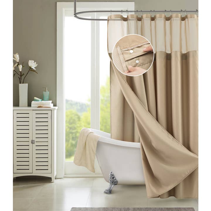 Dainty Home - Wholesale Shower Curtain - Complete Shower Curtain With Detachable Liner In Mocha
