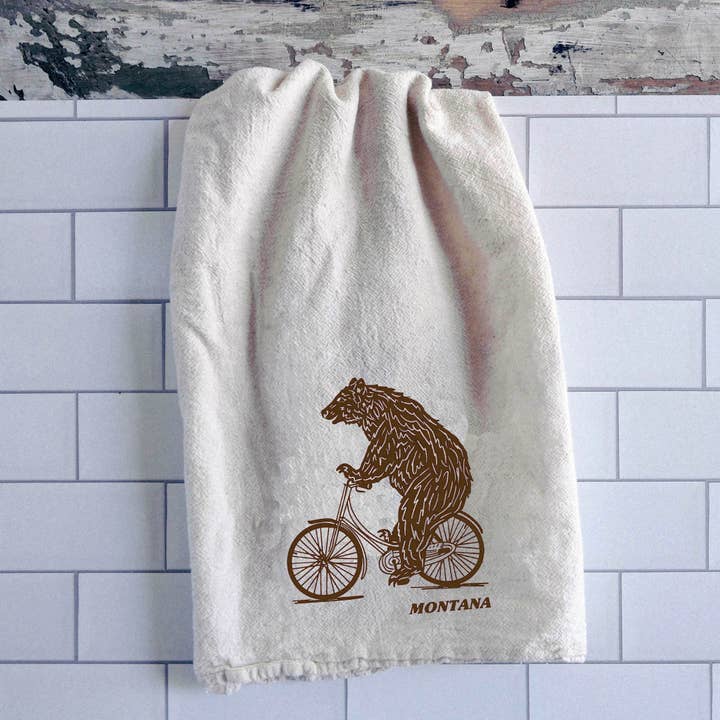 Biking Bear Montana Tea Towel for wholesale by Intrigue Ink
