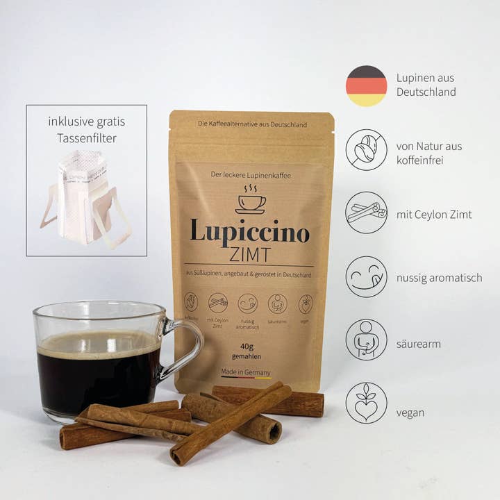 Lupiccino - Wholesale Ground Coffee - Lupin coffee Lupiccino with cinnamon