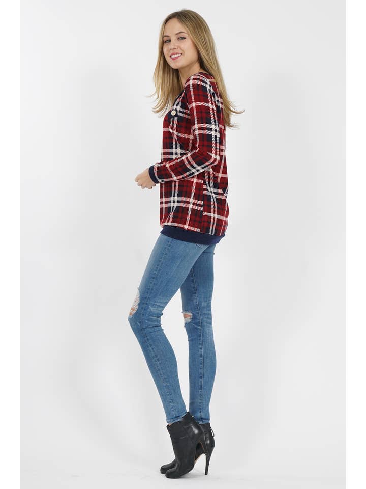 Navy  .SI-7829 PLUS SIZE Plaid Top for wholesale on Faire3