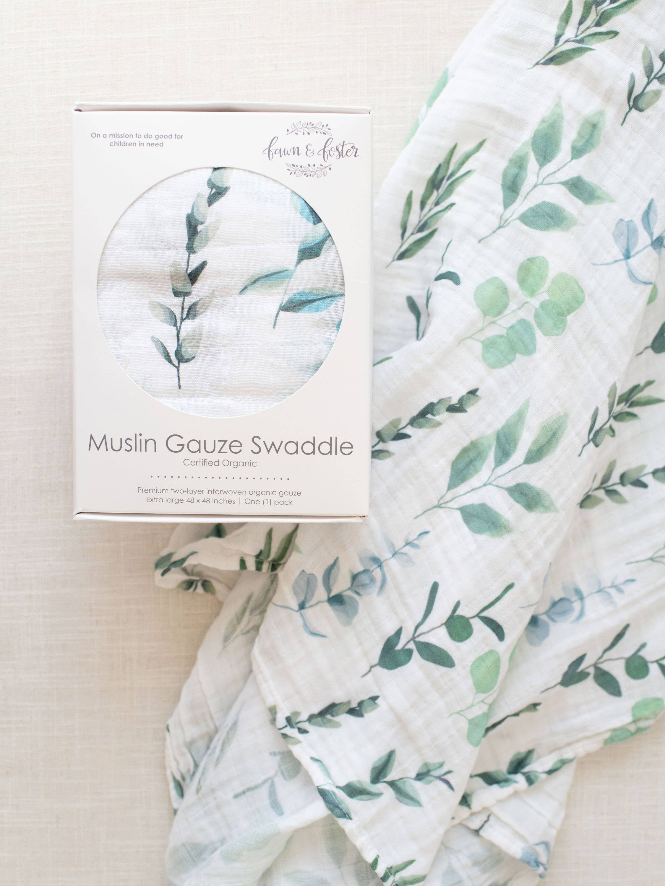 Fawn & Foster - Wholesale Swaddle - Baby - Organic Muslin Gauze Swaddle Receiving Blanket | Sage Leaves2