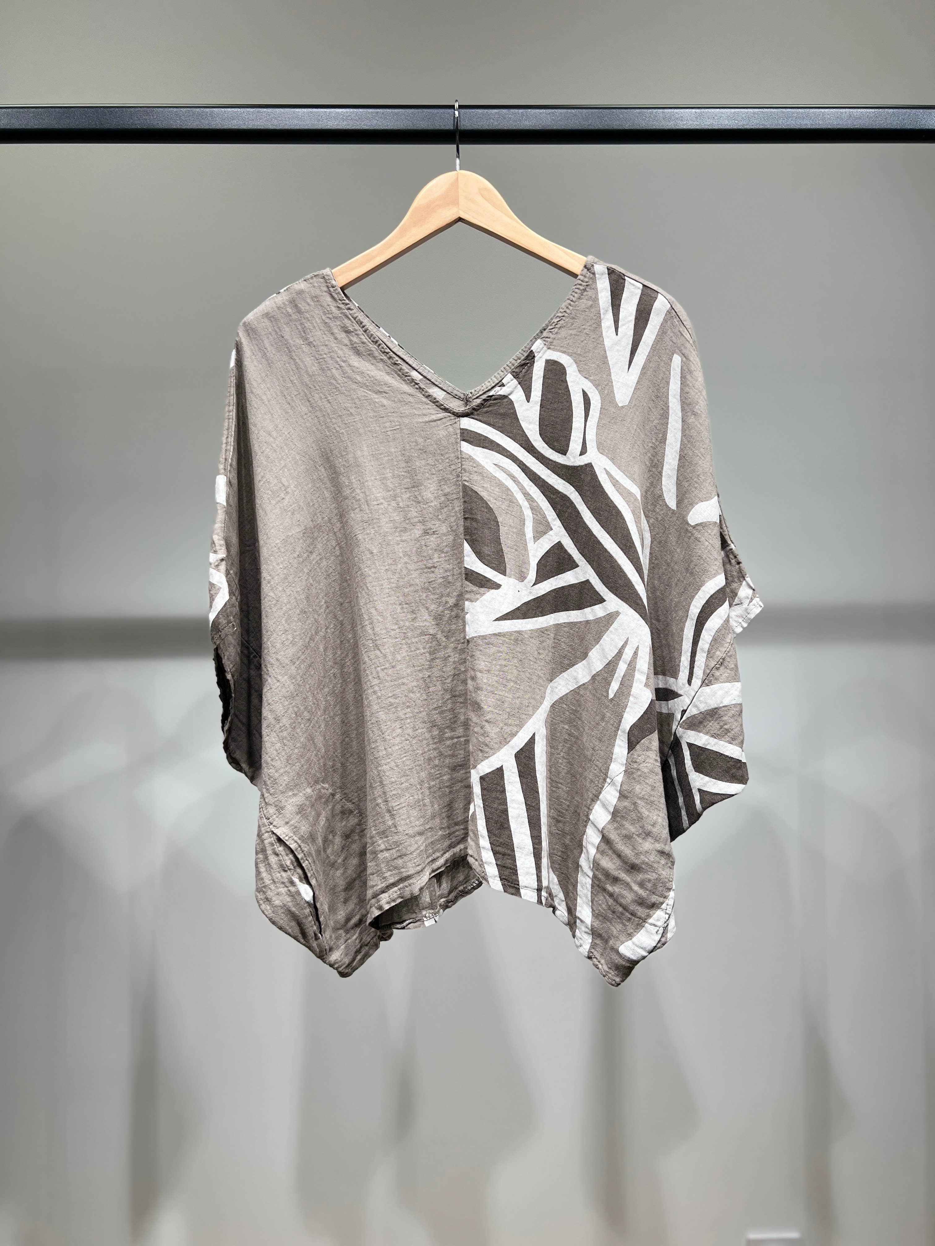 L'Emotion - Wholesale Blouse - Women's - Batwing Sleeve V-Neck Floral Pattern 100% Linen T-Shirt12