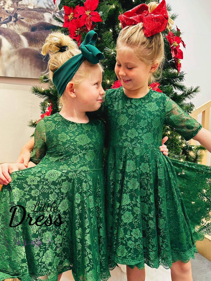 Halflange Mouw Groene Kant Zwierige Jurk voor wholesale door Little dress shoppe