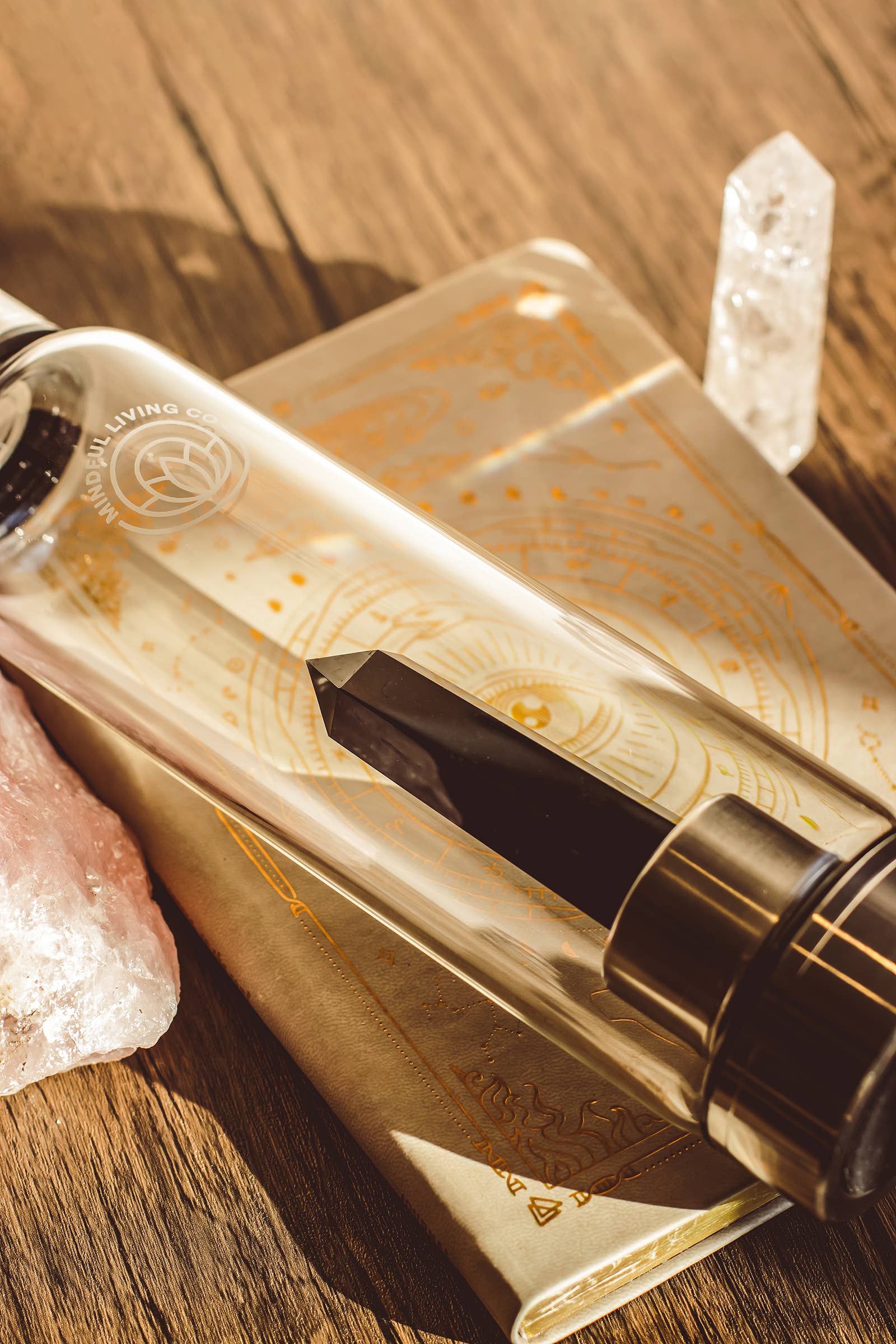 Mindful Living Co. - Wholesale Water Bottle - Crystal Infused Glass Water Bottle, Black Obsidian2