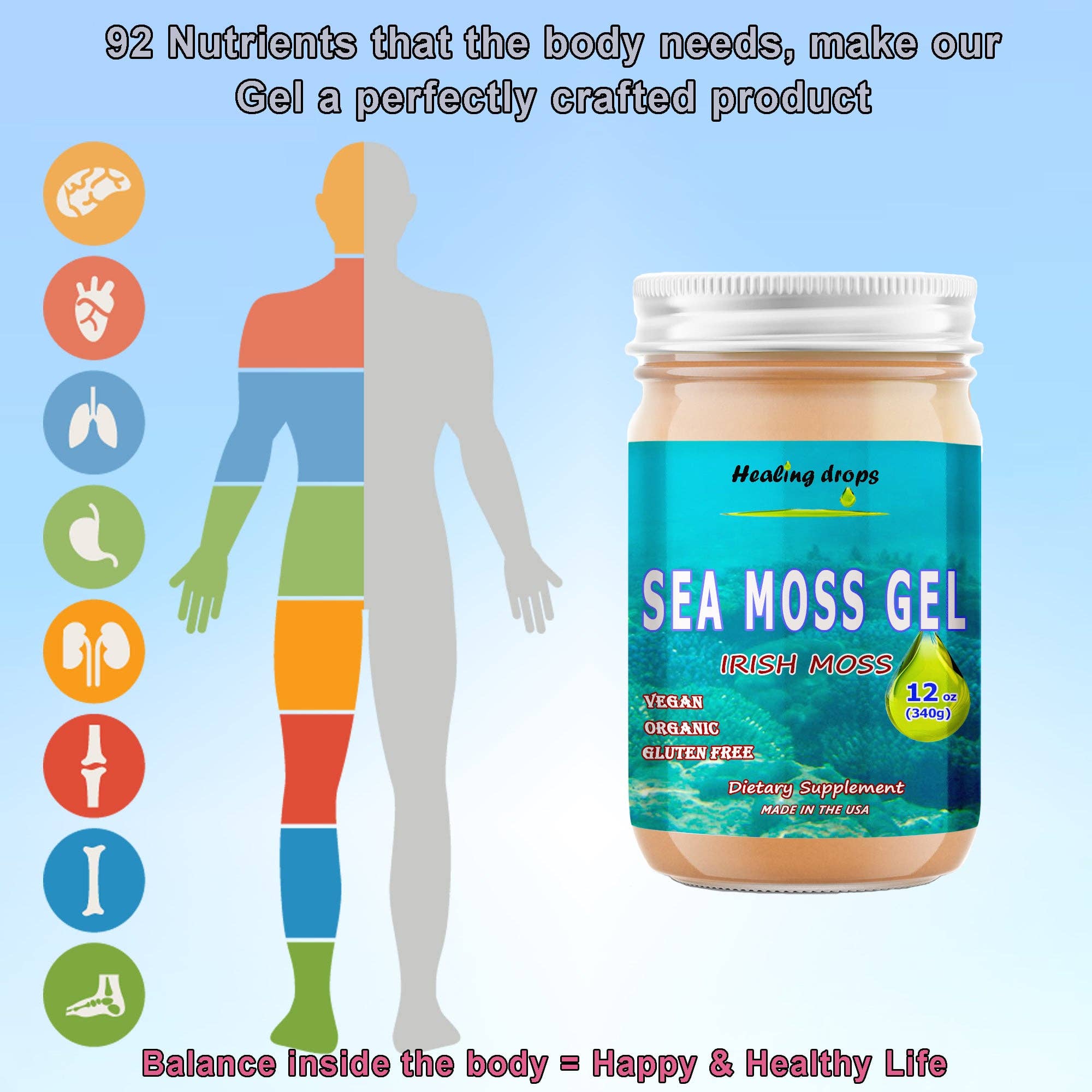 Healing Drops - Vente Supplément oral/vitamine - Complément oral biologique Sea Moss Gel Irish Moss8