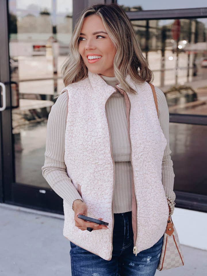 Lovesoft - Wholesale Outerwear Vest - Women's - Pink Fleece Lined Quilted Vest Coats