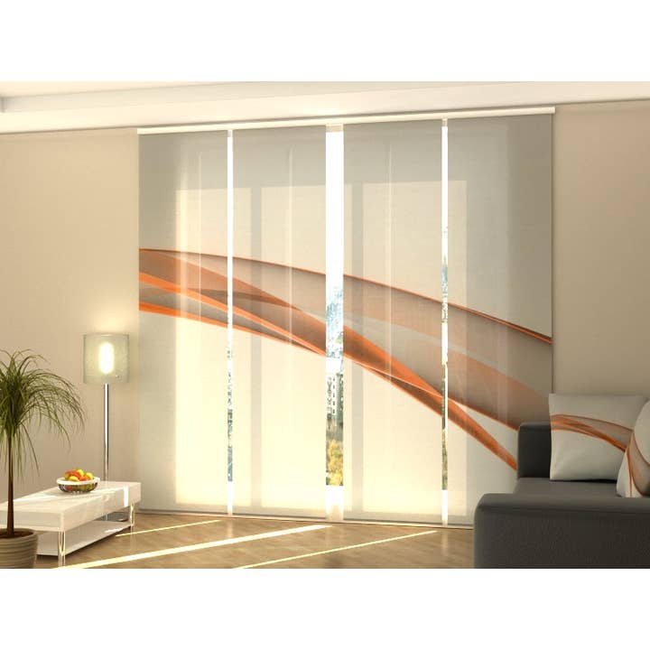 Elegante Schiebevorhänge mit abstrakter Linie in Orange, 4er-Set für den Großhandel von IlyDecor