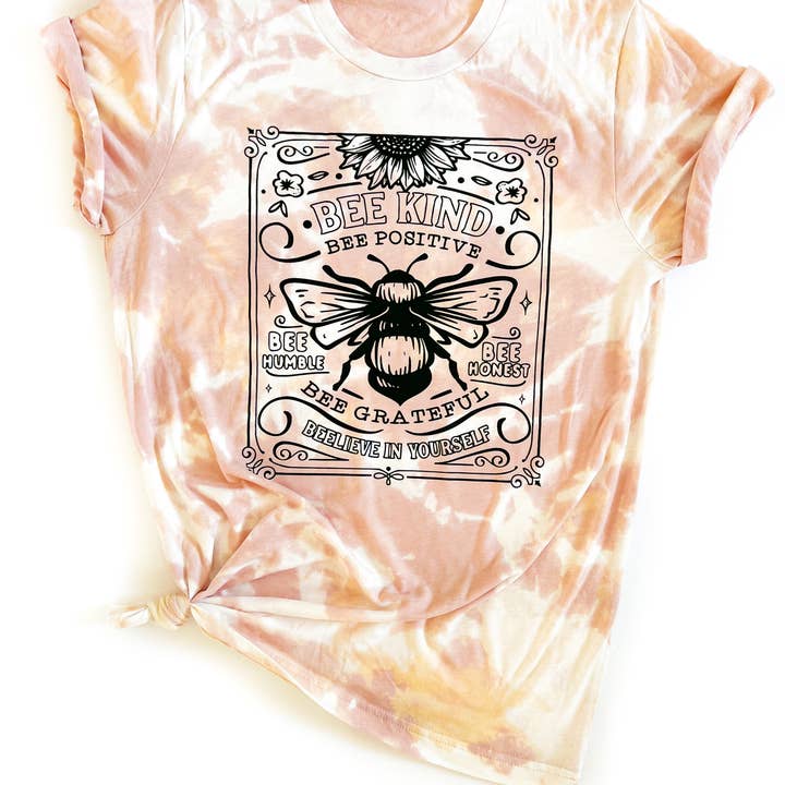 Wandering Owl Designs - Wholesale Screen Printed T-Shirt - Women's - Bee Kind Positivity Tie-Dye Tee Boho & Inspirational Shirt
