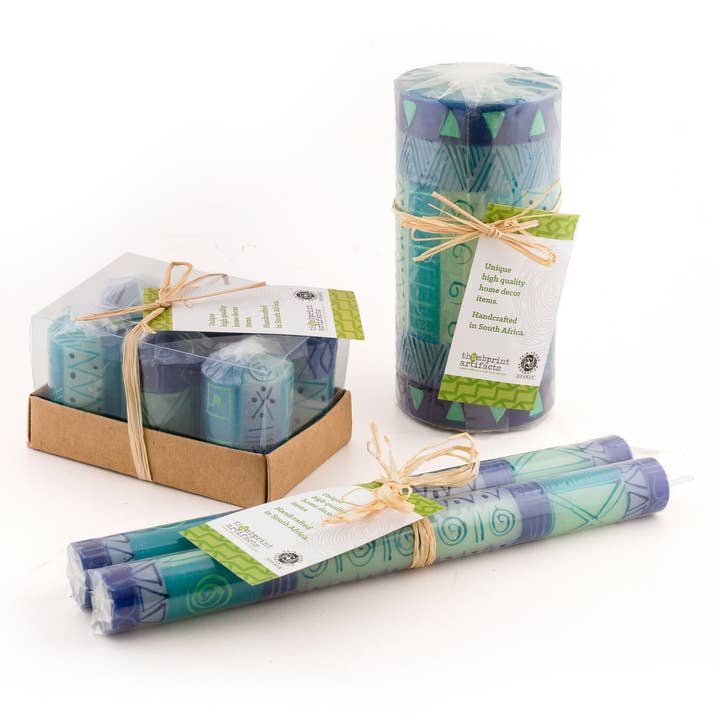 Thumbprint Artifacts - Wholesale Tapered Candle/Candlestick - Blue and Green Candle7