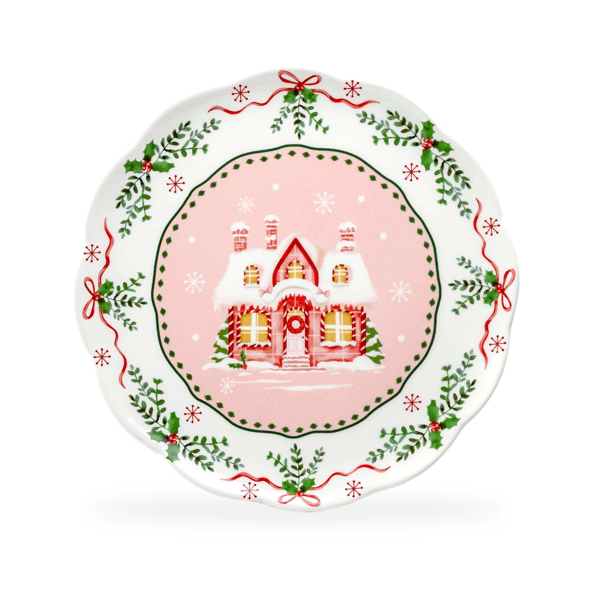 Grace Teaware - Wholesale Dinner Plate - Christmas House Pink 10.5" Dinner Plate1