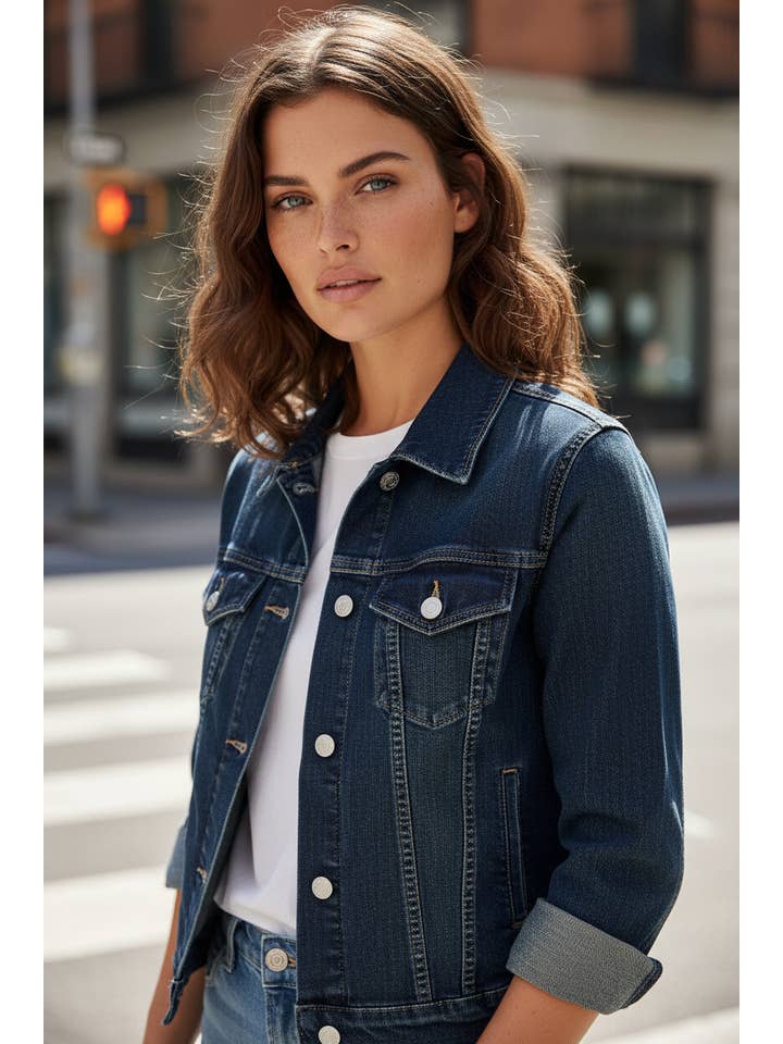 Dark blue denim jacket for wholesale on Faire2