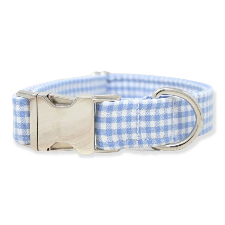 The Oxford Dog - Wholesale Pet Collar - Dog - Gingham Dog Collar, Boy Dog Collar, Light Blue Dog Collar