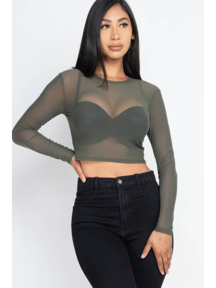 CC Wholesale Clothing - Wholesale Blouse - Women's - Sexy Sheer Mesh Long Sleeve Crop Top12