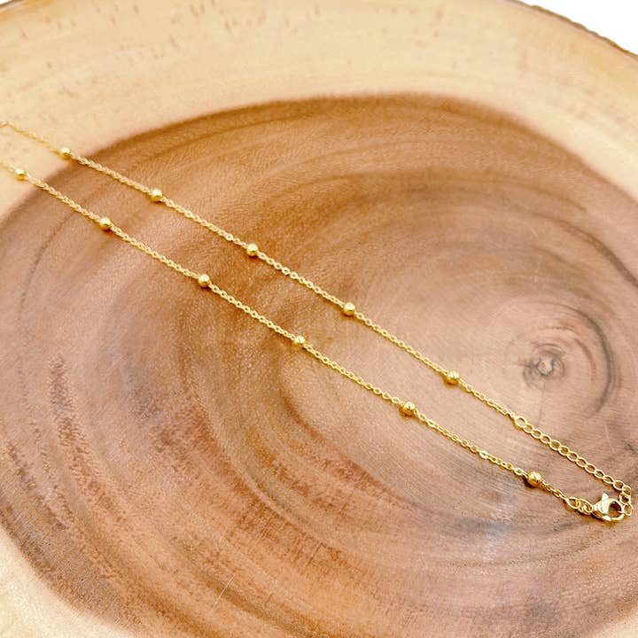 Beads Creation - Wholesale Link & chain necklace - 18" Ready to Use Gold Round Ball Necklace Chain, CH2453