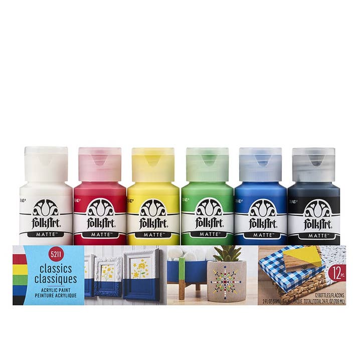 Plaid Crafts - Wholesale Paint Set - FolkArt Matte Acrylic Paint Set Classics 12 Colors