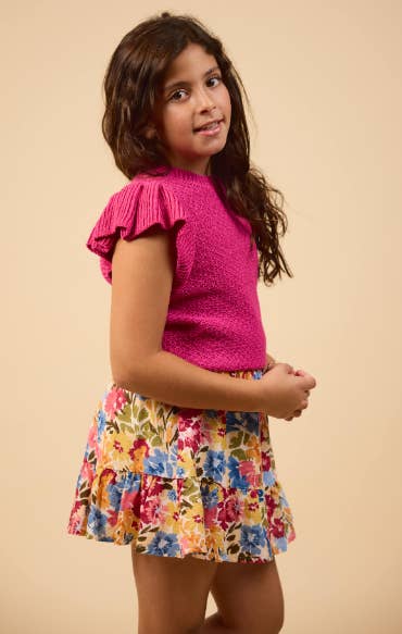 Sadie & Sage - Wholesale Knit Sweater - Kids - Tween Pearl Ruffle Cap Slv Sweater : BERRY2