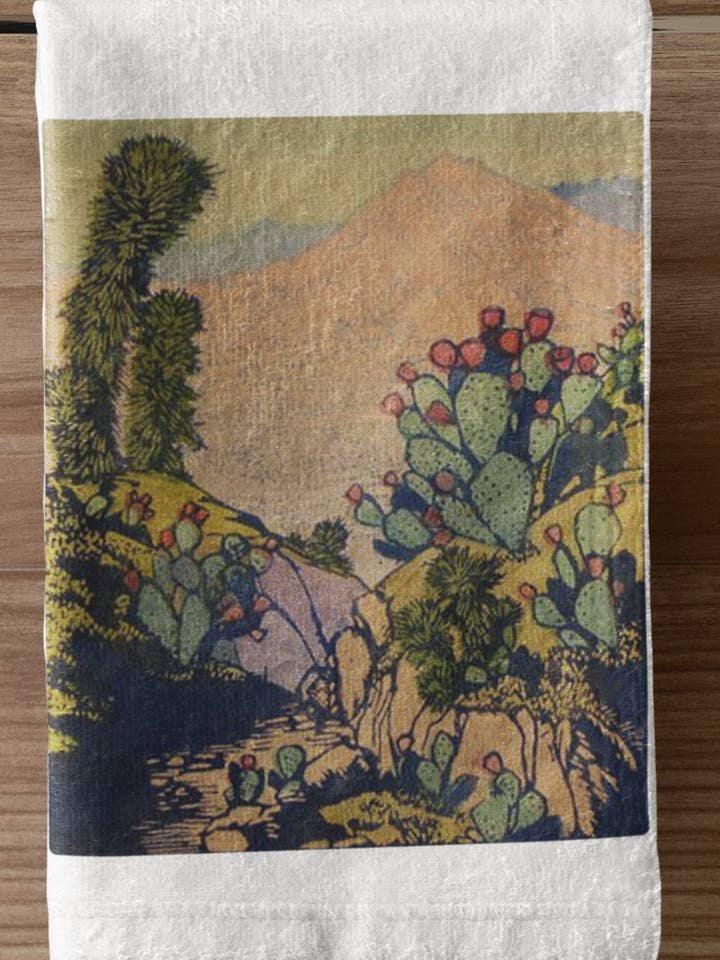 Cactus Landscape Organic Retro Kitchen Towel for wholesale by Acme. Baby Co. LLC