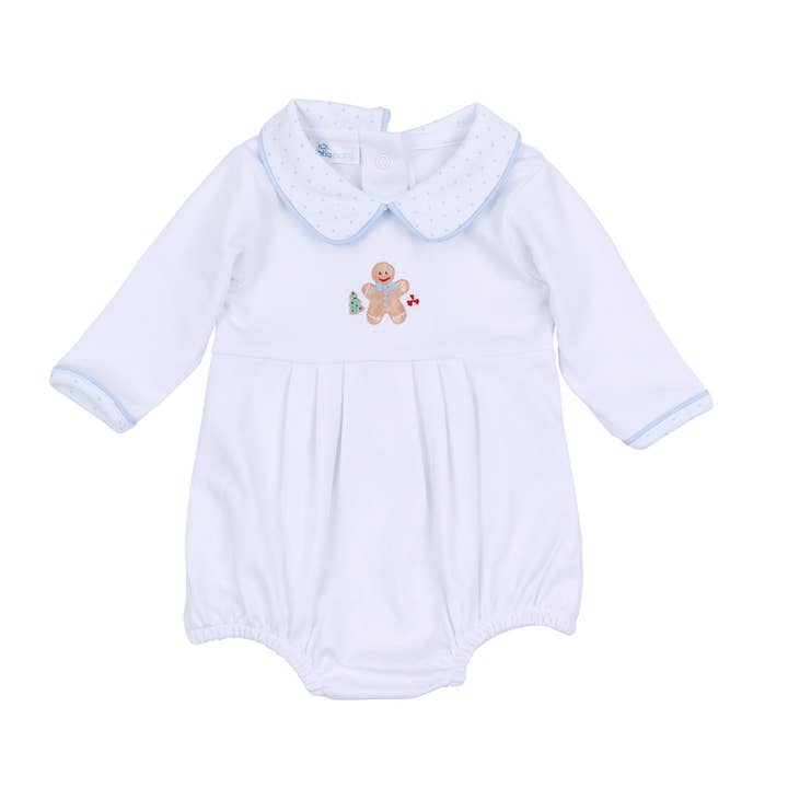 Frosted Wonderland Collared Long Sleeve Bubble - Light Blue for wholesale by Magnolia Baby