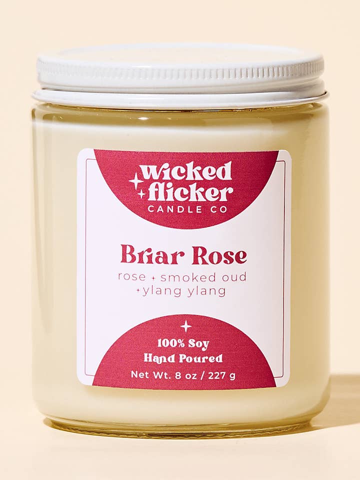 Briar Rose 8oz Soy Candle for wholesale by Wicked Flicker Candle Co.