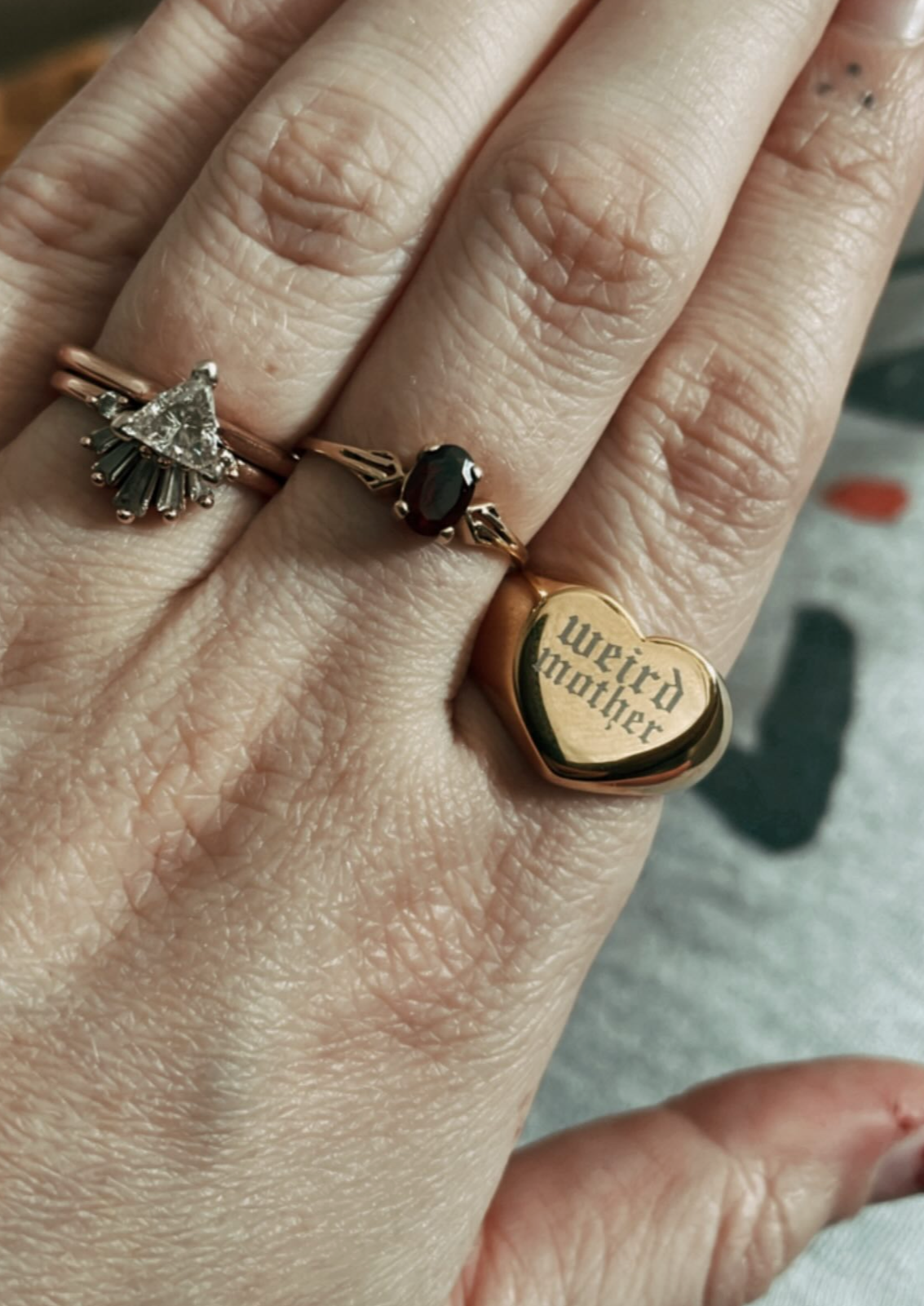 Drawings by Nicole - Wholesale Signet Ring - Weird Mother Stainless Steel or Gold Plated Heart Signet ring Sizes 5-12.5