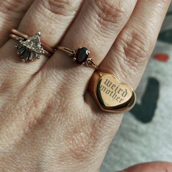 Drawings by Nicole - Wholesale Signet Ring - Weird Mother Stainless Steel or Gold Plated Heart Signet ring Sizes 5-12.5