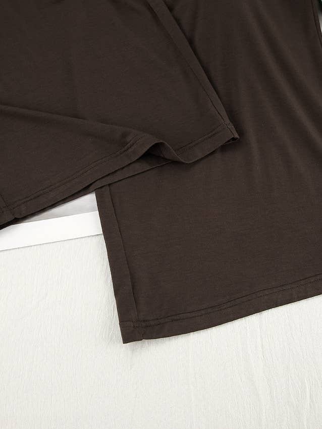 Brown Crewneck Stretch Knit T-Shirt Trousers Pajamas Set for wholesale on Faire5