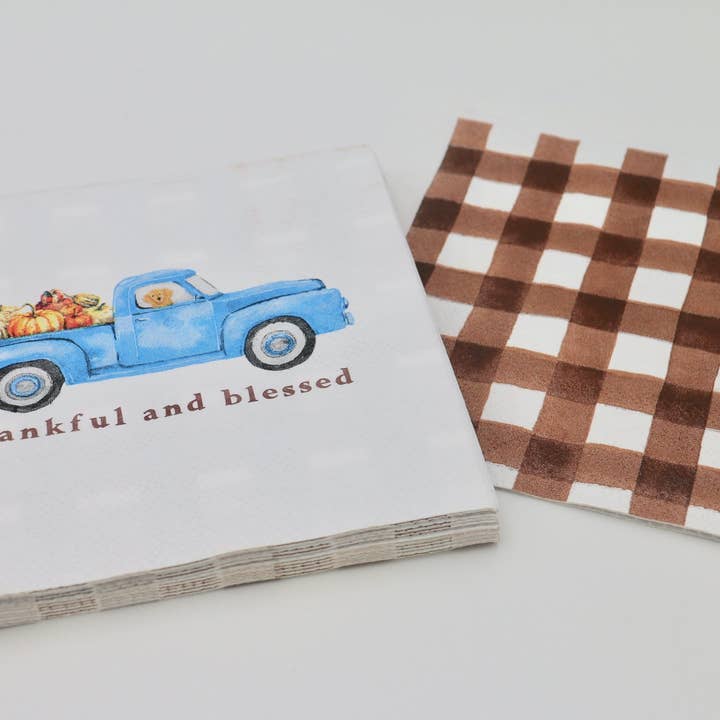 soiree-sisters - Wholesale Disposable Napkin - Fall Cocktail Napkins | Thankful and Blessed Truck - 20ct6