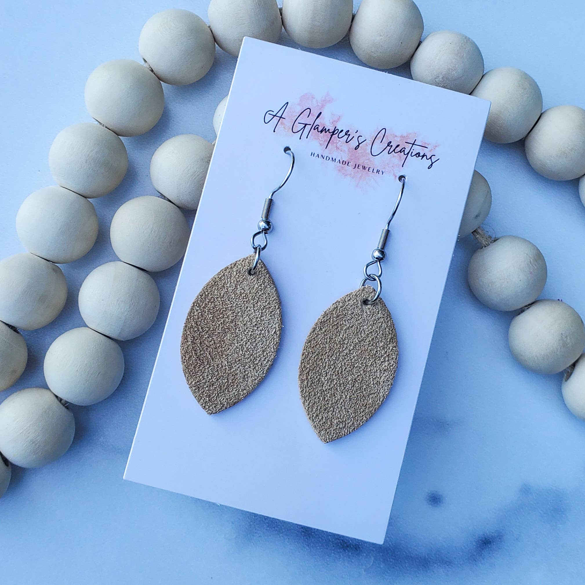 A Glamper's Creations LLC - Wholesale Dangle Earrings - Cream Suede Mini Petal Leather Earrings0