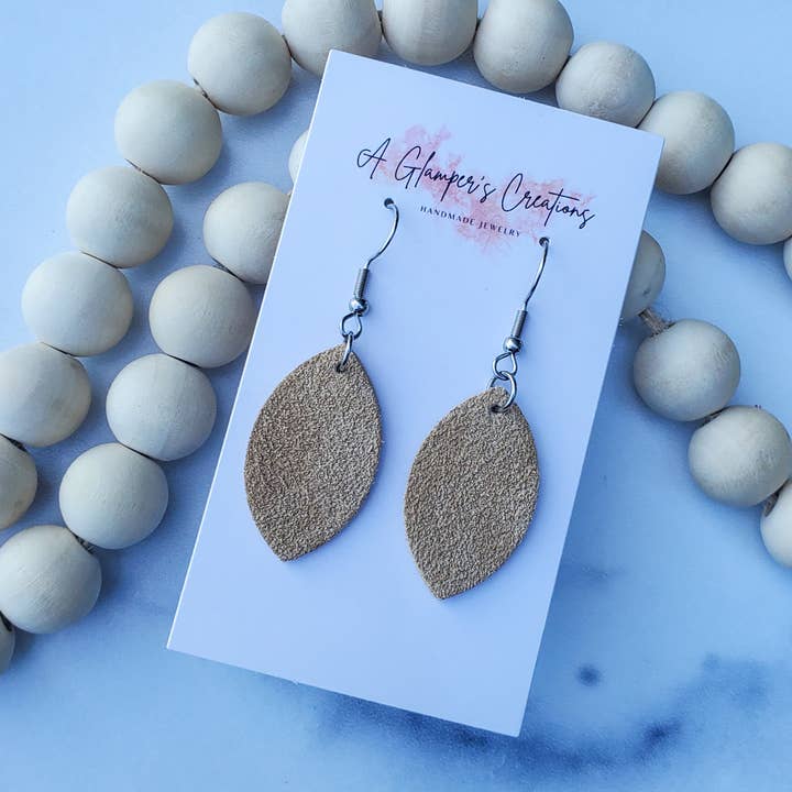 A Glamper's Creations LLC - Wholesale Dangle Earrings - Cream Suede Mini Petal Leather Earrings