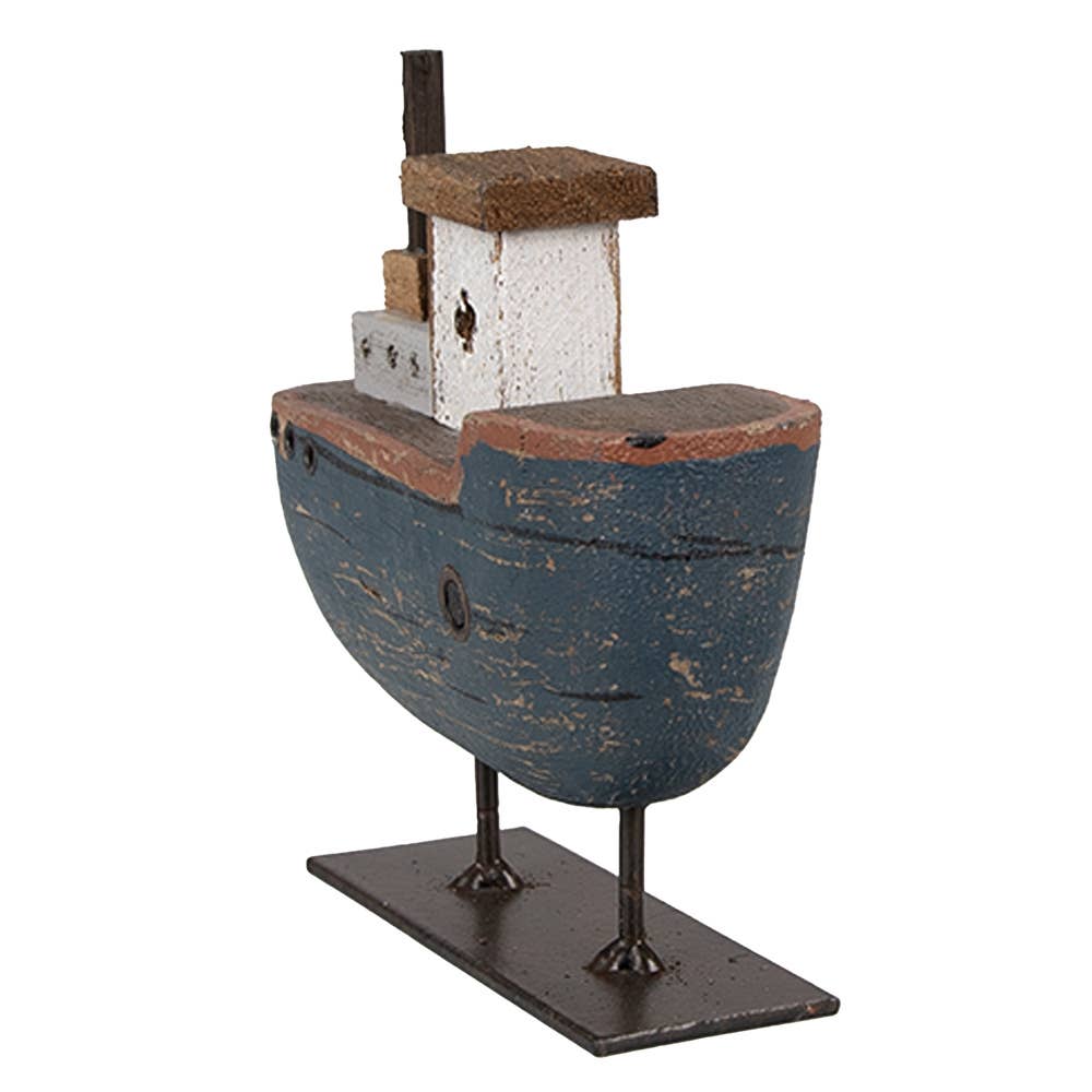 Clayre & Eef - Wholesale Decorative Figurine - 6H2337 Decorative Model Boat 10 cm Grey Blue Wood Iron1