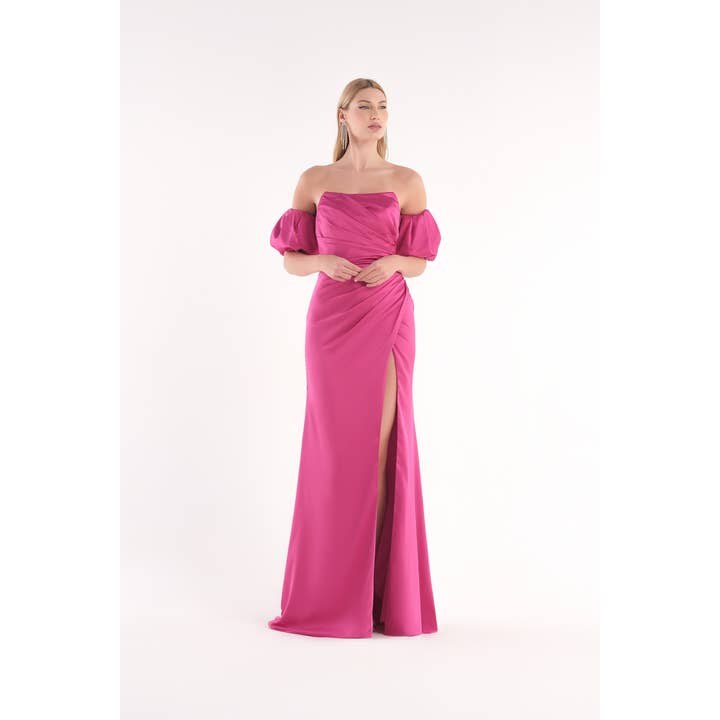 Long Satin Dress with Removable Sleeves for wholesale by Kuea Italian Style