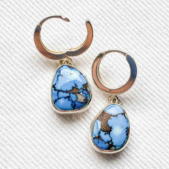 Golden Hill Turquoise Huggie Hoops for wholesale by Meghan Elisabeth Art