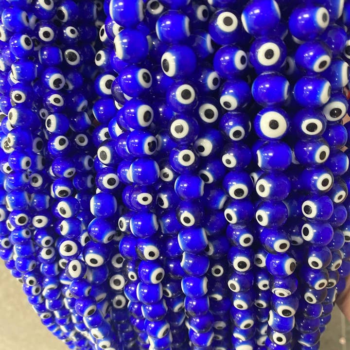 67 Evil Eye Round Glass Beads, Religious Amulet Prayer Beads, Royal Blue Lucky Eye Beads, Round Lucky Eye Beads, Wholesale Evil Eye Beads for wholesale by The Bead Bazaar
