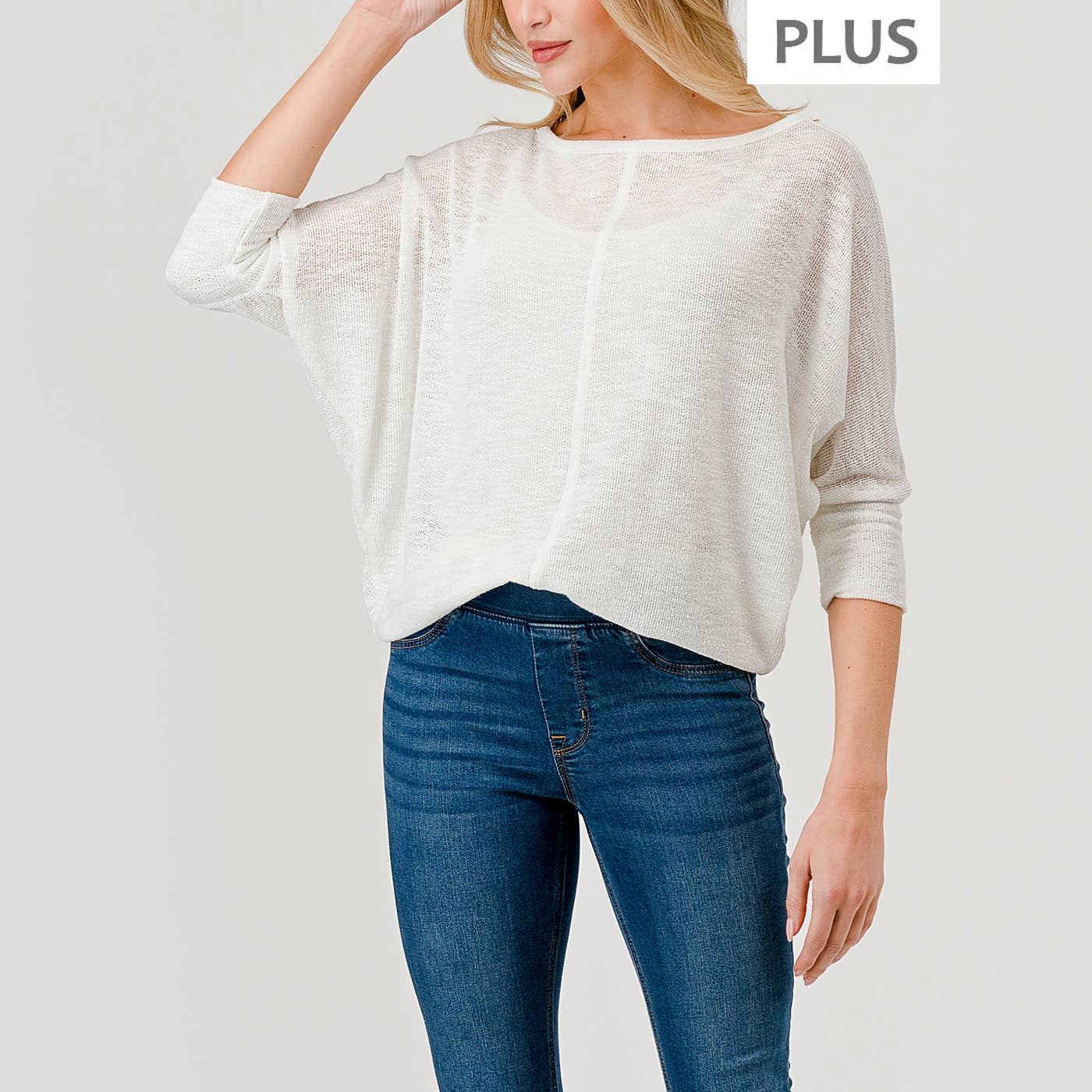 Heimious - Vente Haut en maille – femme - Haut à manches 3/4 à texture flammée à manches Dolman, grande taille, T813-PL10