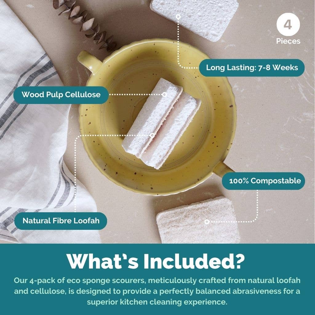 Jungle Culture - Vente Éponges de nettoyage - Éponges Écologiques pour Vaisselle | Lot de 4 Éponges Multifonctions2
