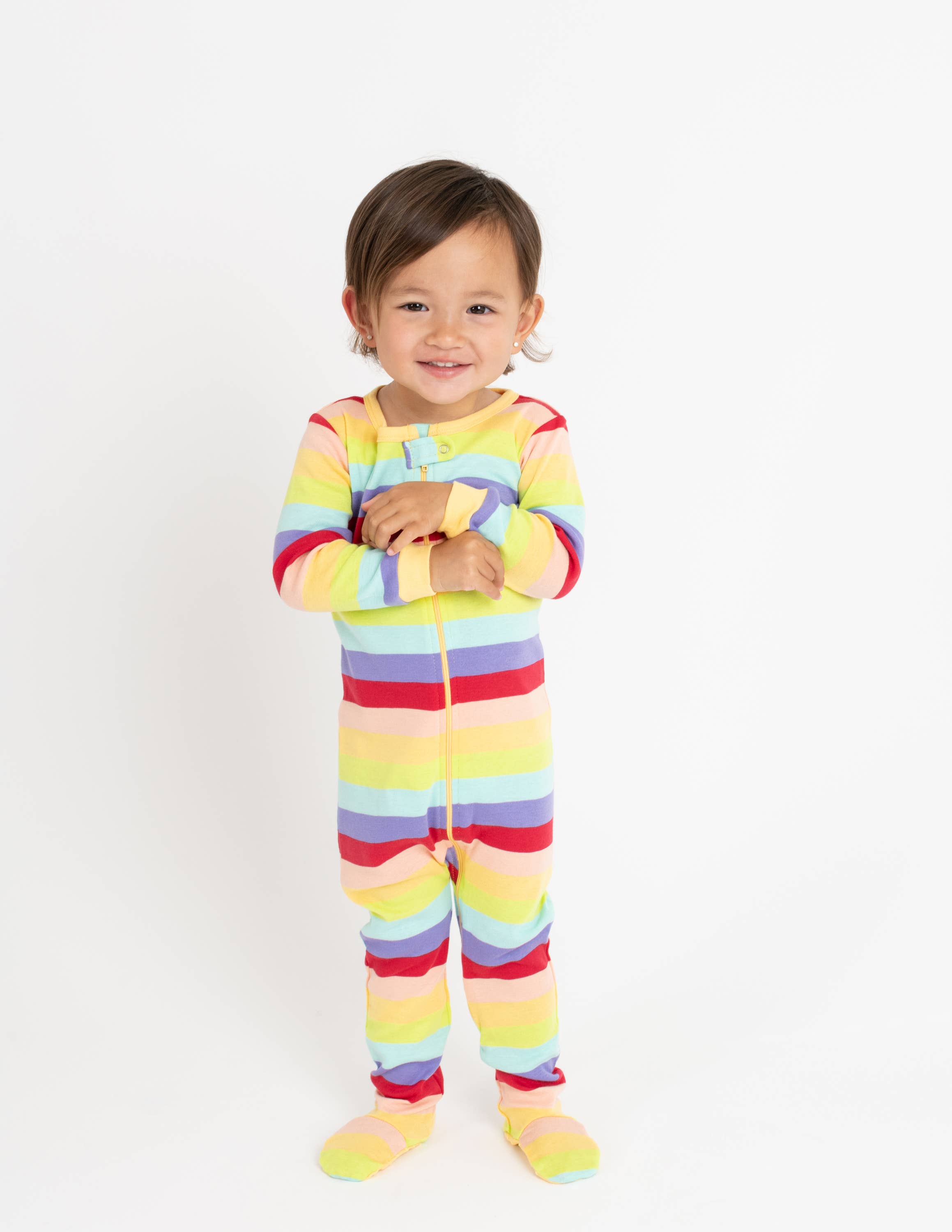 Leveret Pajamas – Großhandel Schlafanzug – Baby – Baby-Fußpyjama aus Baumwolle mit Herz- und Regenbogenmuster, Valentinstag9