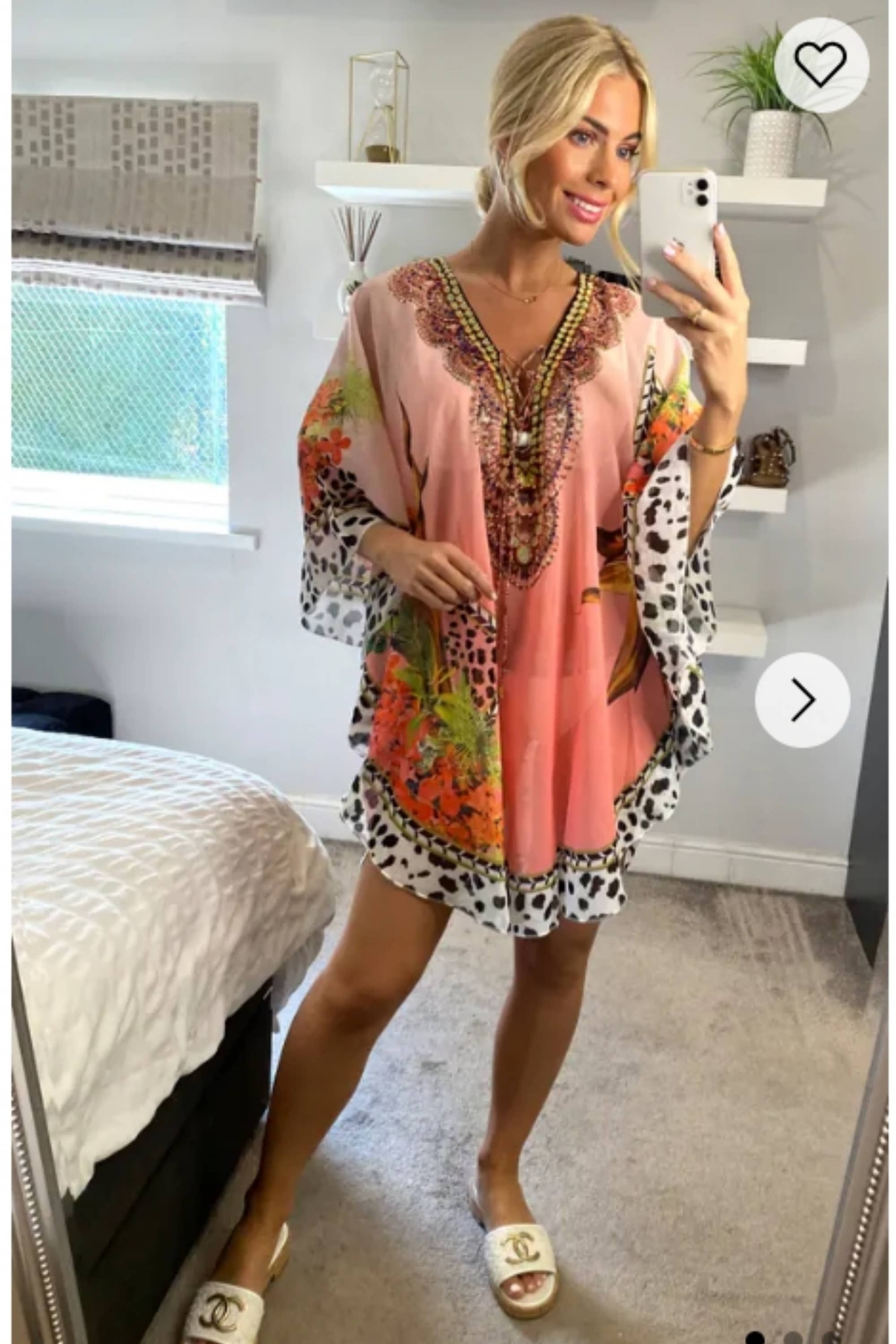 CY FASHION. LONDON – Engroshandel Kaftan - Dame – Chiffon kaftan top med leopardtørklæde i lyserød1