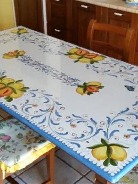 Rectangular Table Seicento Blue with Citrus – Decorated Lava Stone for wholesale by DD Ceramiche Siciliane