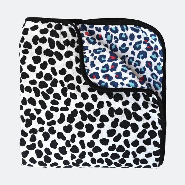 ANIMAL PRINT MUSLIN BLANKET - reversible newborn to 4 months / 5+ months for wholesale by Etta Loves USA