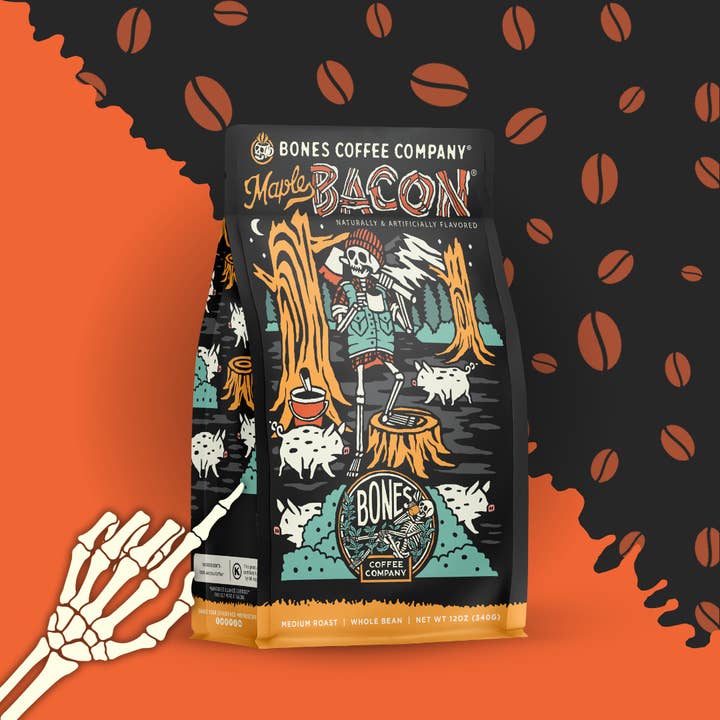 Bones Coffee Company - Wholesale Coffee Beans - Maple Bacon® Flavored Coffee | 12oz | Whole Bean & Ground
