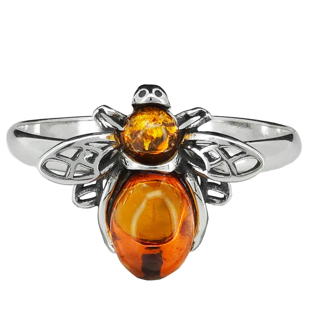 Amberman - Wholesale Cocktail/Statement Ring - Cognac Amber Sterling Silver Bee Ring0